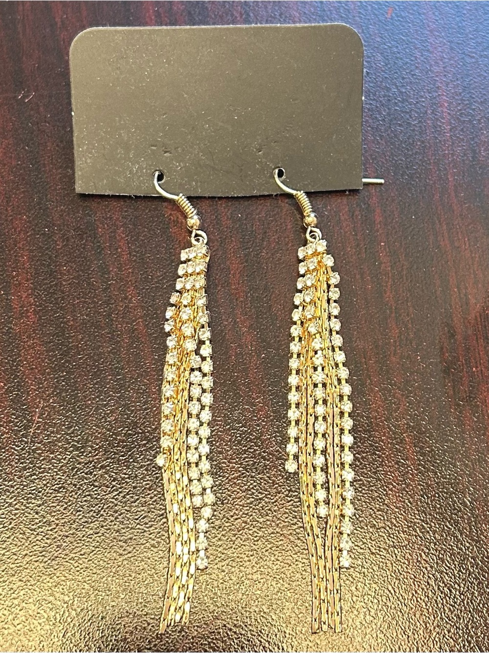 paparazzi Gold Rhinestone Tassel Drop Earrings
